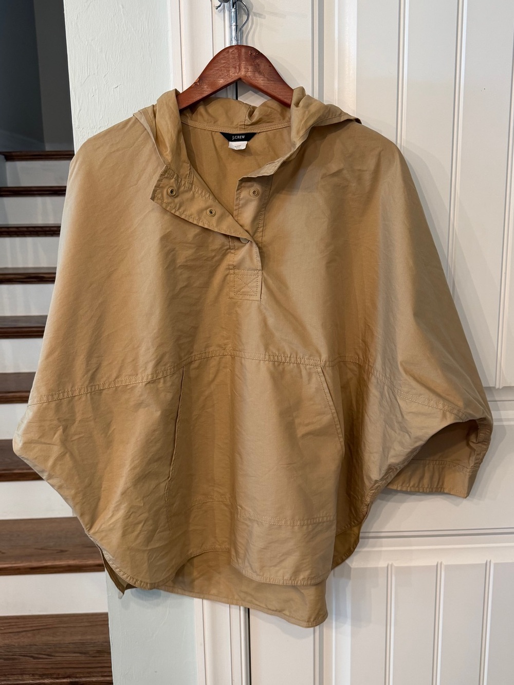 J.Crew Hooded Rain Poncho Cape Khaki Tan Lightweight Utility Jacket Size Small